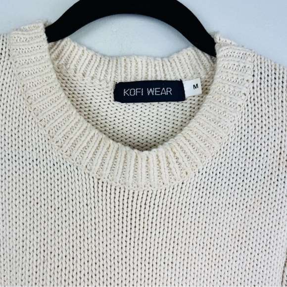 Vintage Kofi Wear Cream Knit Embroidered Floral Crew-Neck Long sweater Dress M - Picture 6 of 8